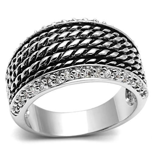 MA3W065 - Rhodium Brass Ring with AAA Grade CZ  in Clear