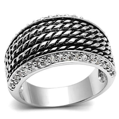 MA3W065 - Rhodium Brass Ring with AAA Grade CZ  in Clear