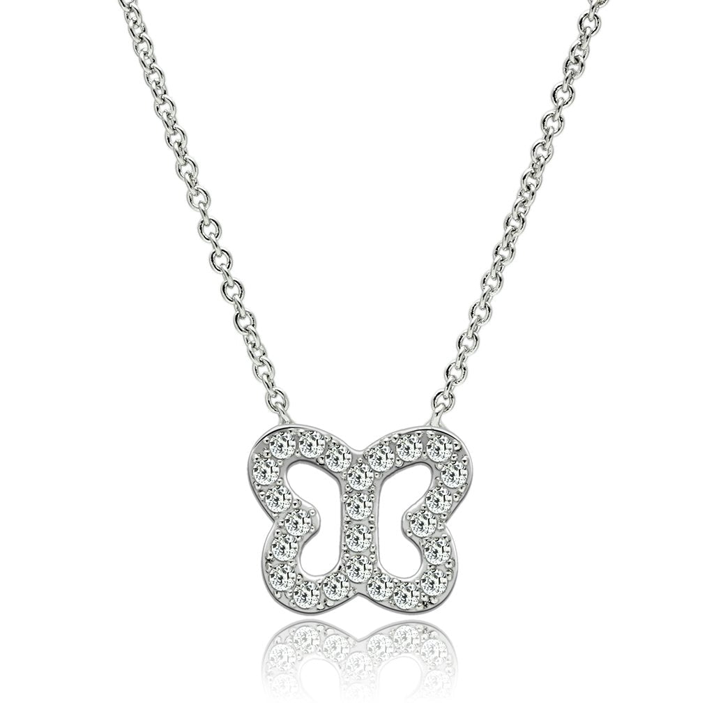 MA3W078 - Rhodium Brass Necklace with AAA Grade CZ  in Clear