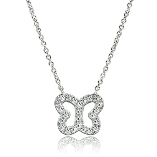 MA3W078 - Rhodium Brass Necklace with AAA Grade CZ  in Clear