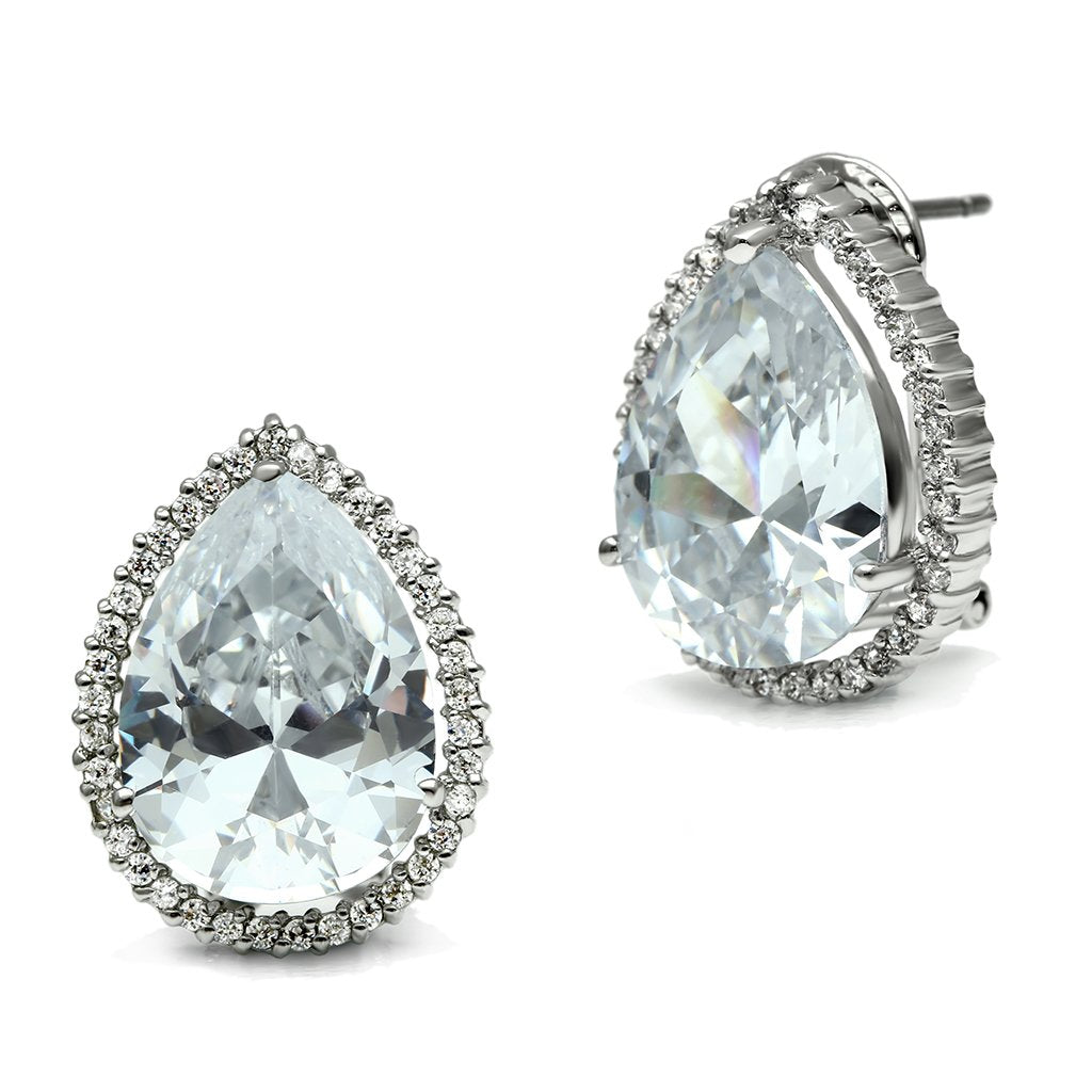 MA3W080 - Rhodium Brass Earrings with AAA Grade CZ  in Clear