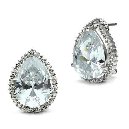 MA3W080 - Rhodium Brass Earrings with AAA Grade CZ  in Clear