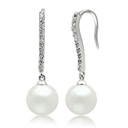 MA3W086 - Rhodium Brass Earrings with Synthetic Pearl in White