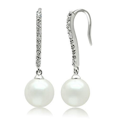 MA3W086 - Rhodium Brass Earrings with Synthetic Pearl in White