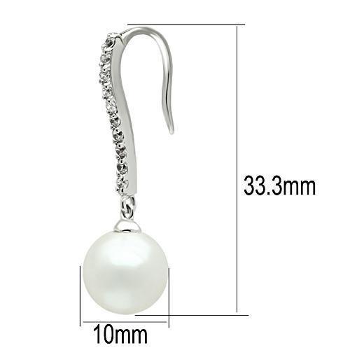 MA3W086 - Rhodium Brass Earrings with Synthetic Pearl in White
