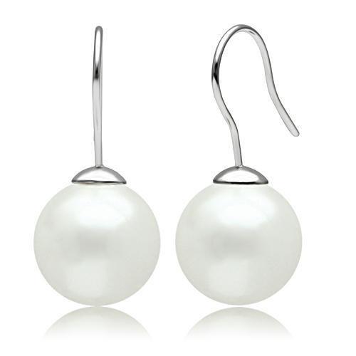 MA3W087 - Rhodium Brass Earrings with Synthetic Pearl in White