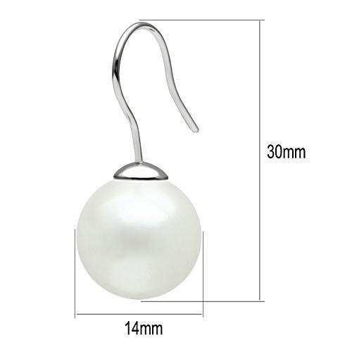 MA3W087 - Rhodium Brass Earrings with Synthetic Pearl in White