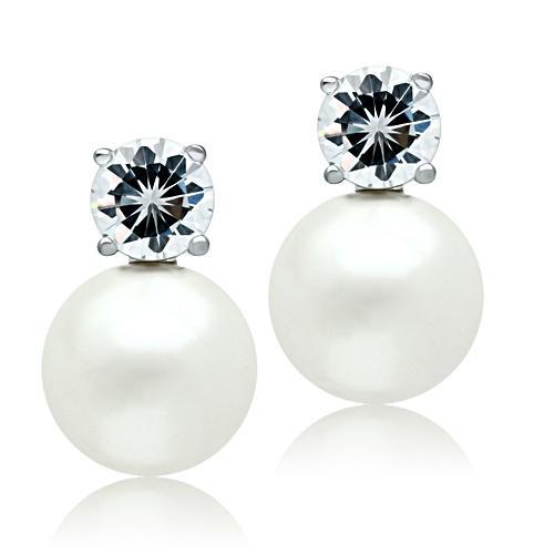 MA3W088 - Rhodium Brass Earrings with Synthetic Pearl in White