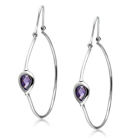 MA3W099 - Rhodium Brass Earrings with AAA Grade CZ  in Amethyst