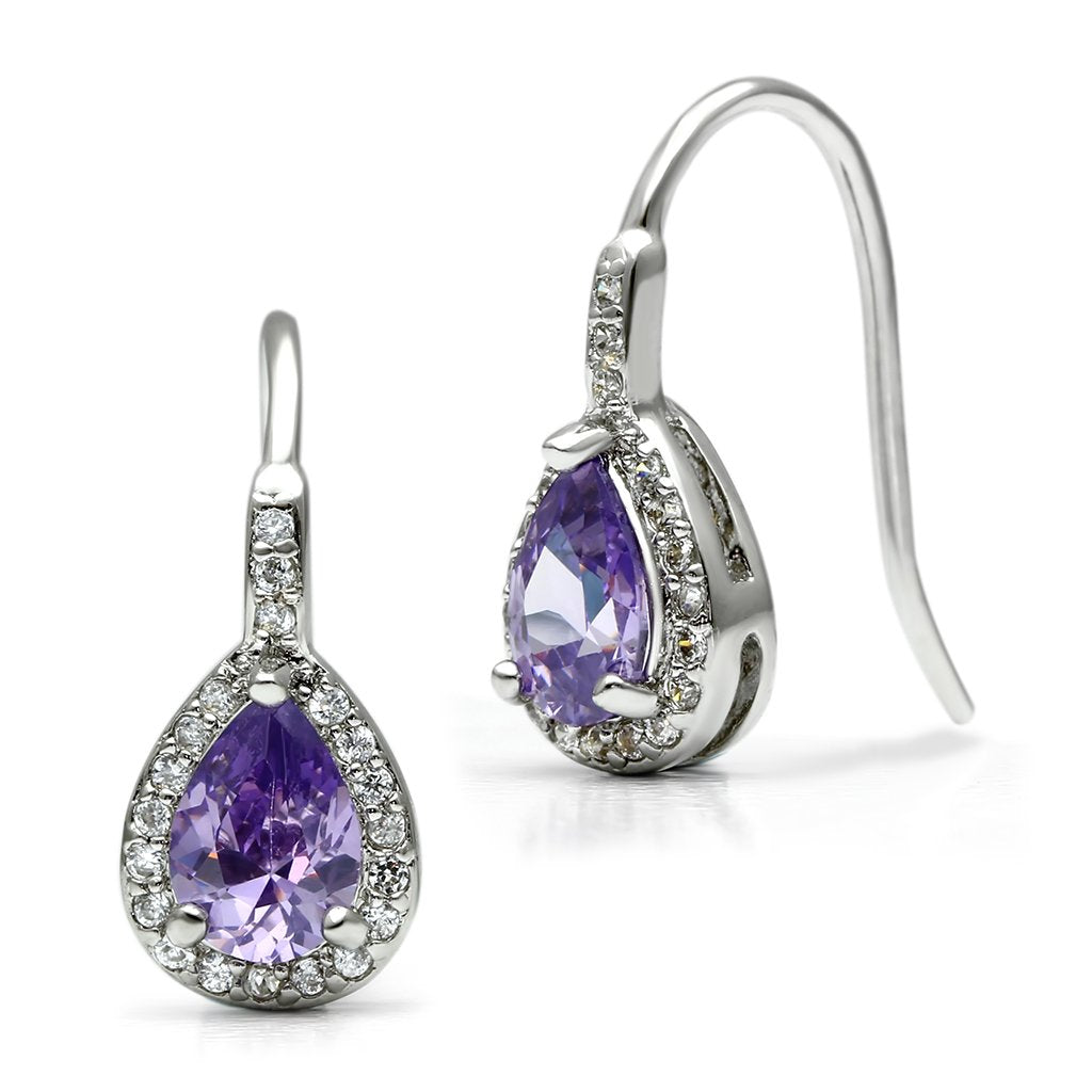 MA3W100 - Rhodium Brass Earrings with AAA Grade CZ  in Amethyst