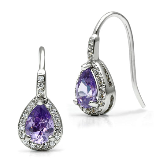 MA3W100 - Rhodium Brass Earrings with AAA Grade CZ  in Amethyst