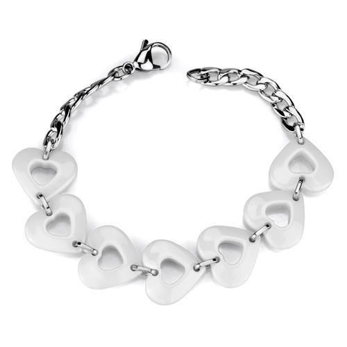 MA3W1006 - High polished (no plating) Stainless Steel Bracelet with Ceramic  in White