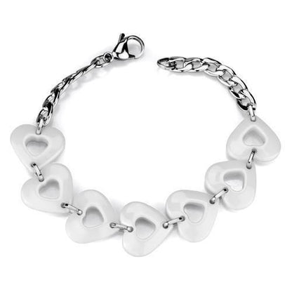 MA3W1006 - High polished (no plating) Stainless Steel Bracelet with Ceramic  in White