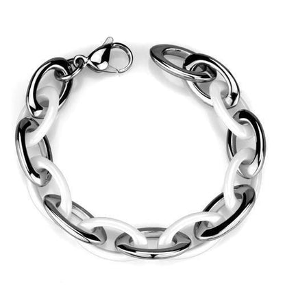 MA3W1008 - High polished (no plating) Stainless Steel Bracelet with Ceramic  in White