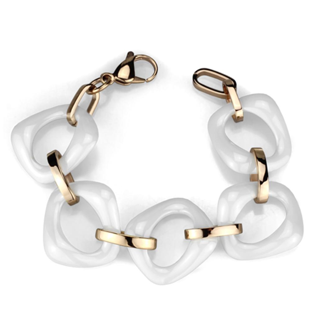 MA3W1010 - IP Rose Gold(Ion Plating) Stainless Steel Bracelet with Ceramic  in White