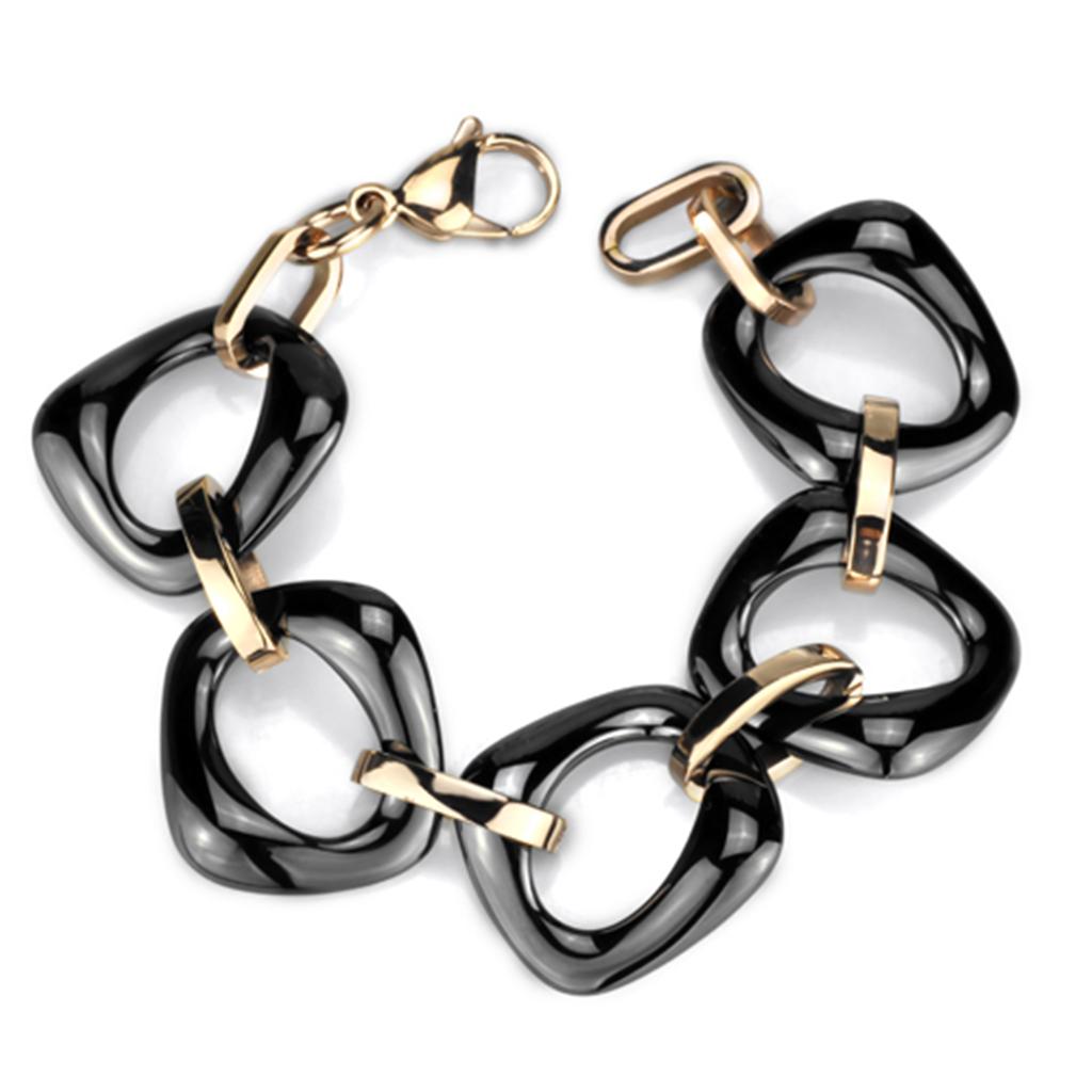 MA3W1011 - IP Rose Gold(Ion Plating) Stainless Steel Bracelet with Ceramic  in Jet