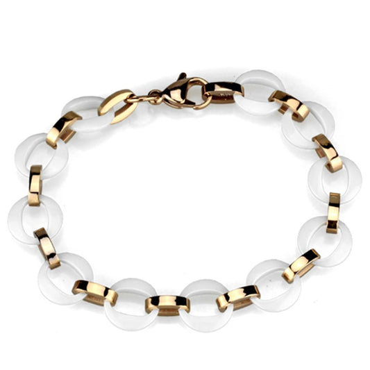 MA3W1015 - IP Rose Gold(Ion Plating) Stainless Steel Bracelet with Ceramic  in White