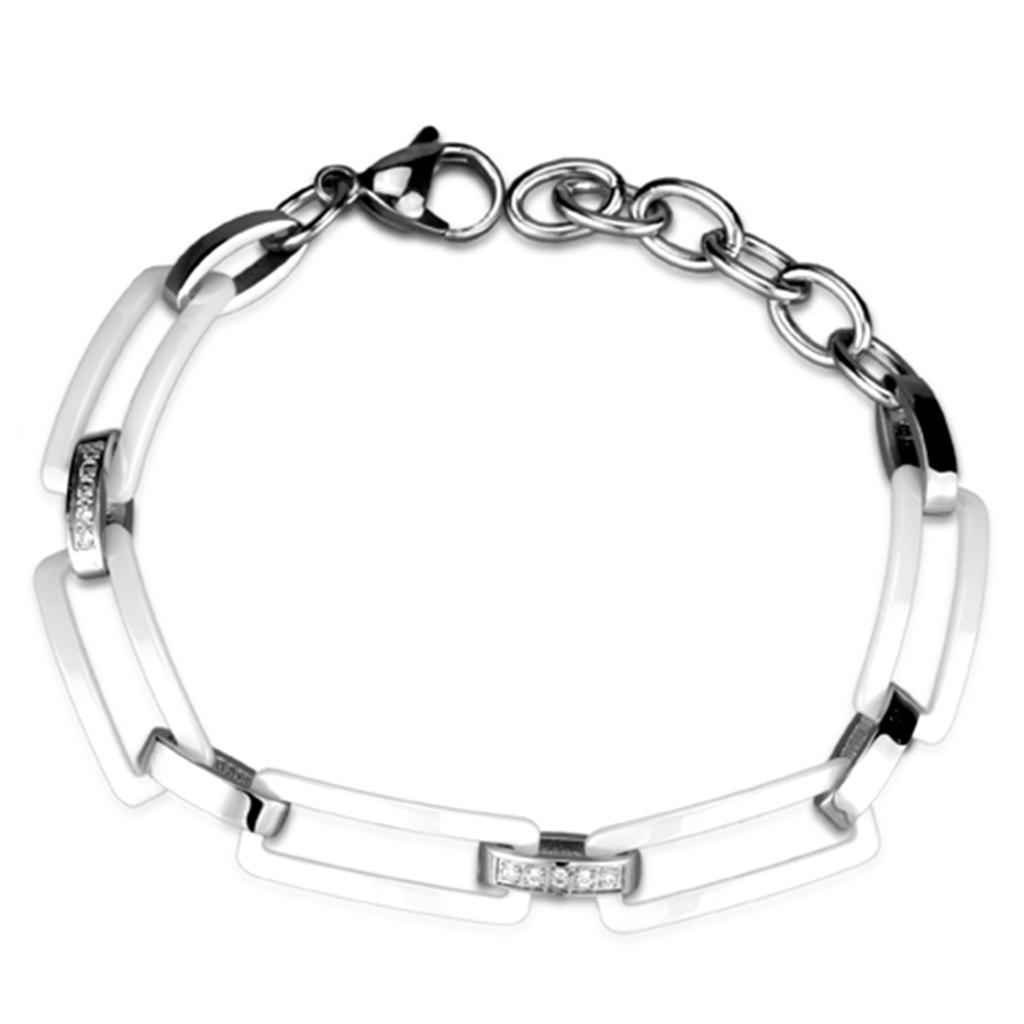 MA3W1016 - High polished (no plating) Stainless Steel Bracelet with Ceramic  in White