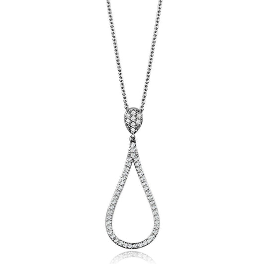MA3W1019 - Rhodium Brass Chain Pendant with AAA Grade CZ  in Clear