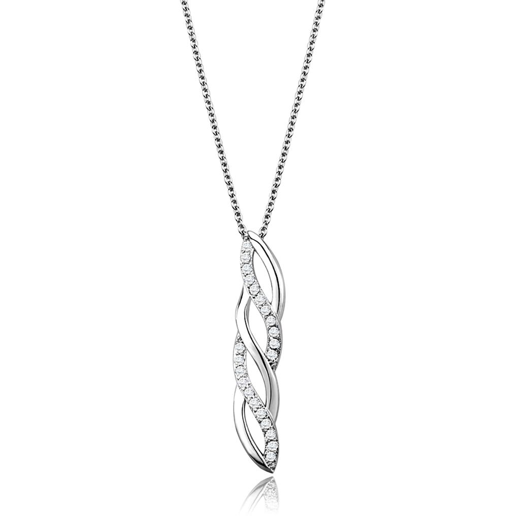 MA3W1020 - Rhodium Brass Chain Pendant with AAA Grade CZ  in Clear
