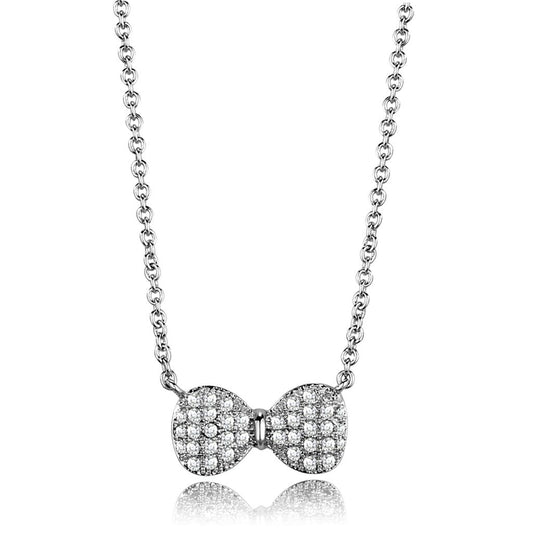 MA3W1024 - Rhodium Brass Chain Pendant with AAA Grade CZ  in Clear