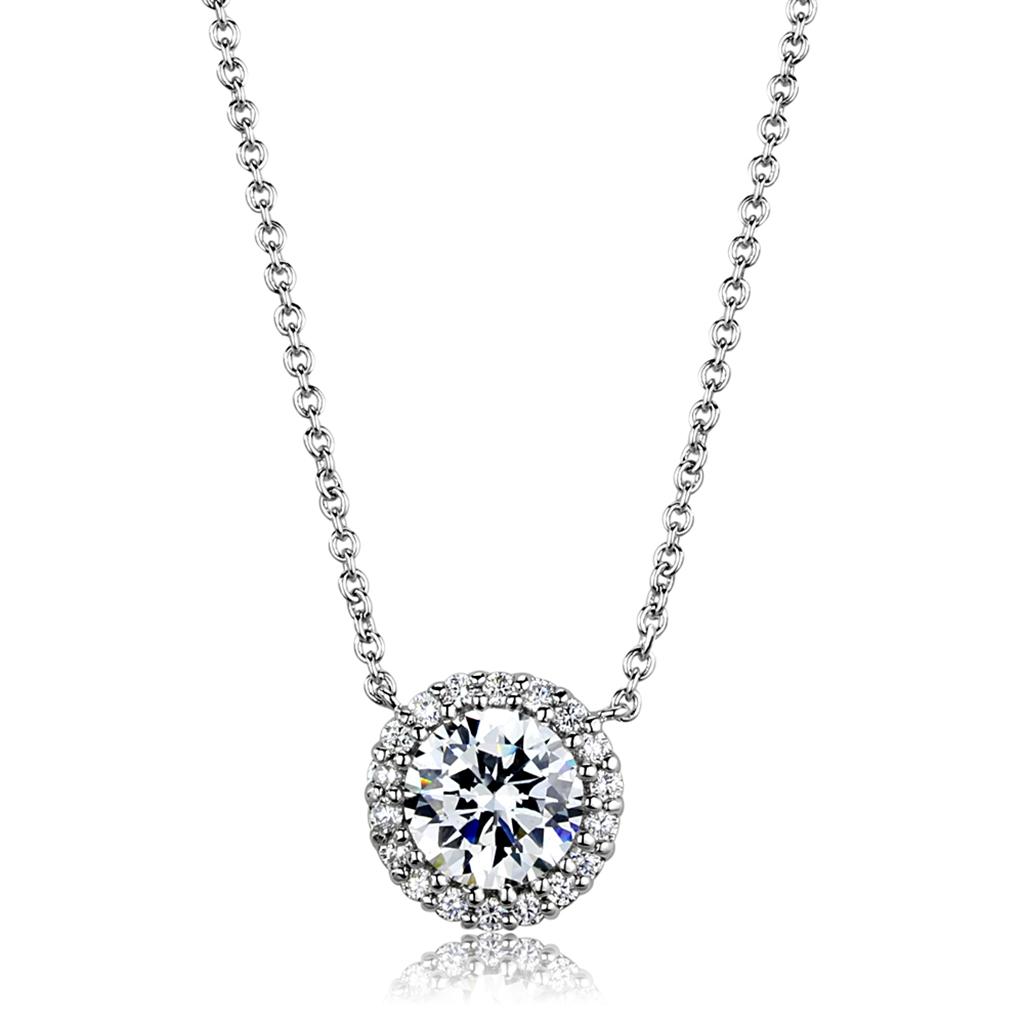 MA3W1027 - Rhodium Brass Chain Pendant with AAA Grade CZ  in Clear