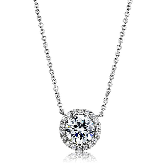 MA3W1027 - Rhodium Brass Chain Pendant with AAA Grade CZ  in Clear