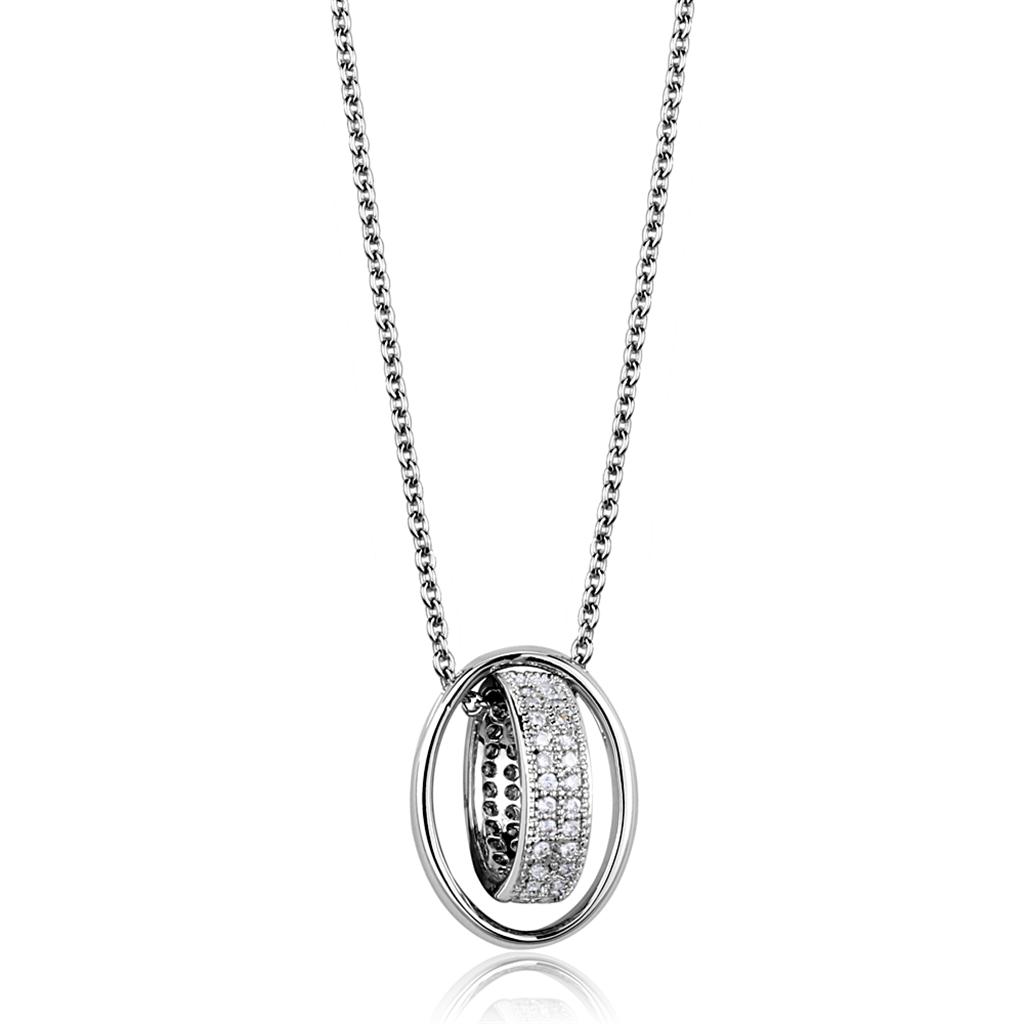 MA3W1032 - Rhodium Brass Chain Pendant with AAA Grade CZ  in Clear