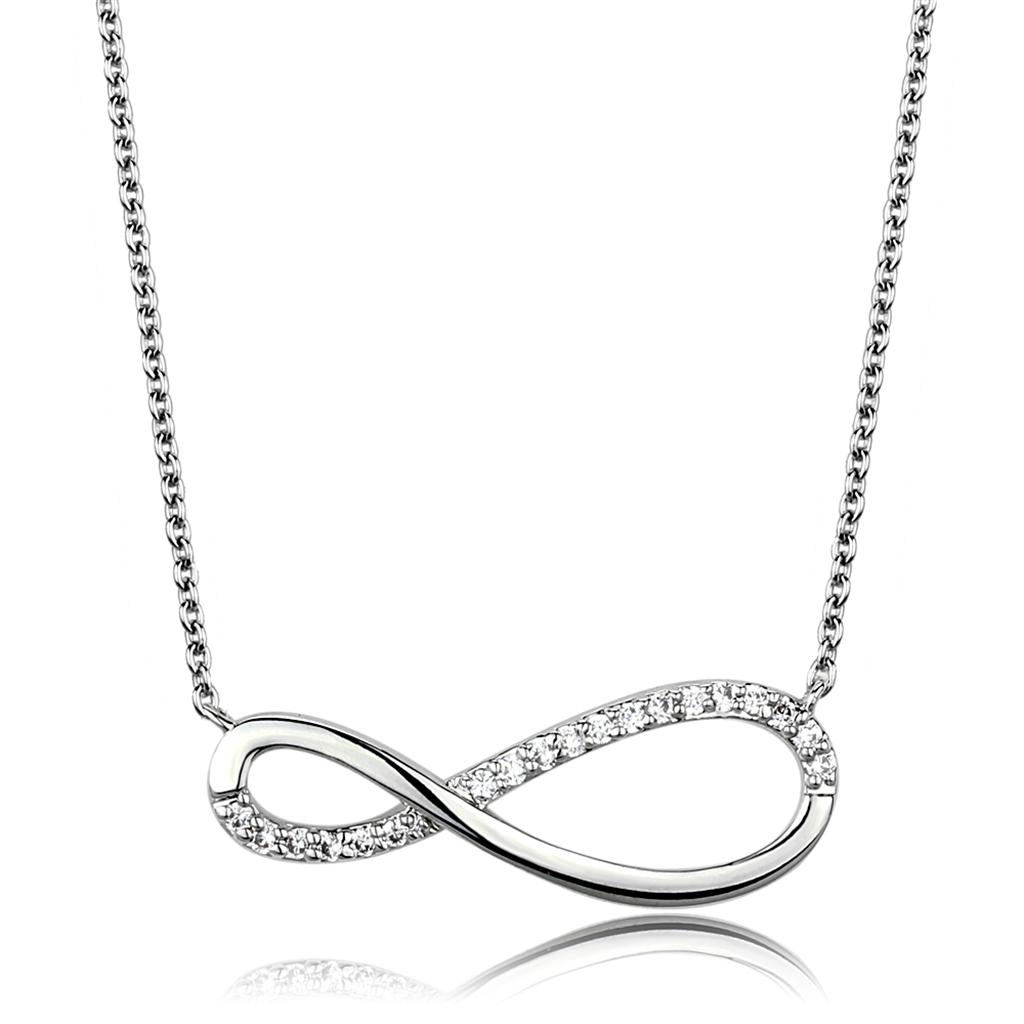 MA3W1033 - Rhodium Brass Chain Pendant with AAA Grade CZ  in Clear