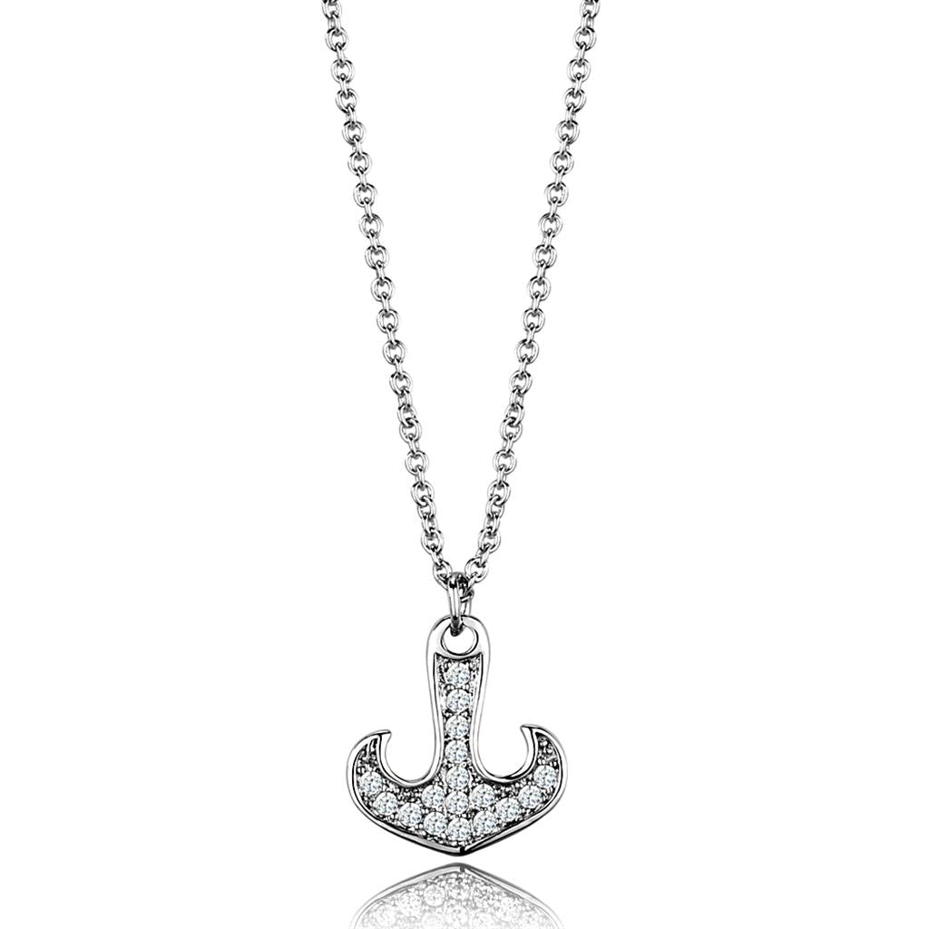 MA3W1035 - Rhodium Brass Chain Pendant with AAA Grade CZ  in Clear