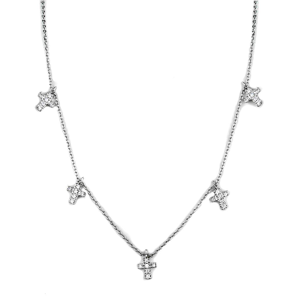 MA3W1037 - Rhodium Brass Chain Pendant with AAA Grade CZ  in Clear