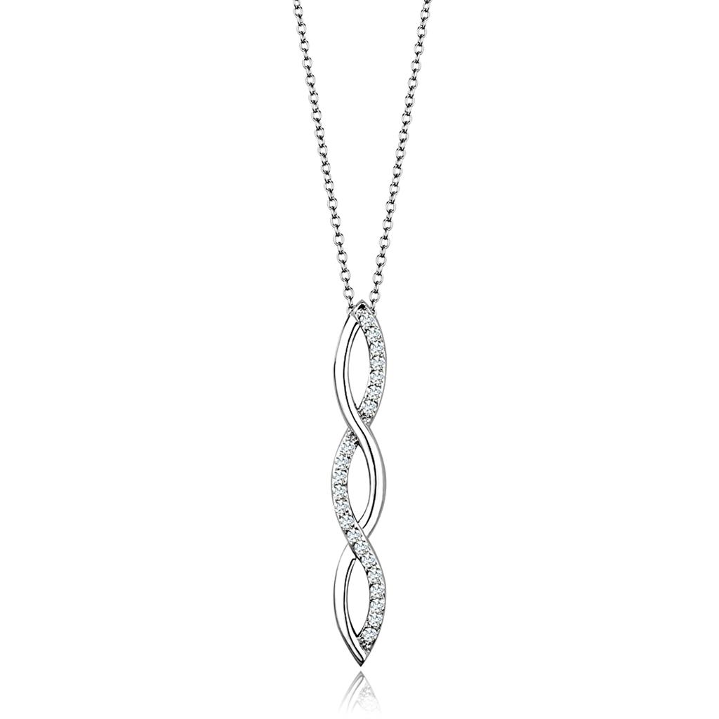 MA3W1039 - Rhodium Brass Chain Pendant with AAA Grade CZ  in Clear