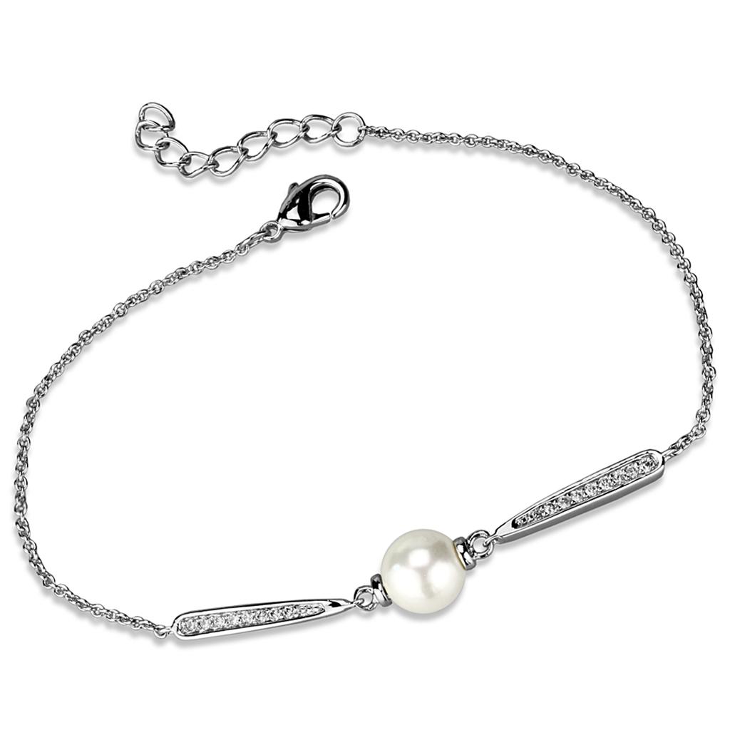 MA3W1041 - Rhodium Brass Bracelet with Synthetic Pearl in White