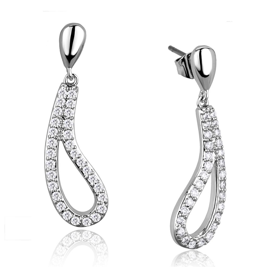 MA3W1044 - Rhodium Brass Earrings with AAA Grade CZ  in Clear