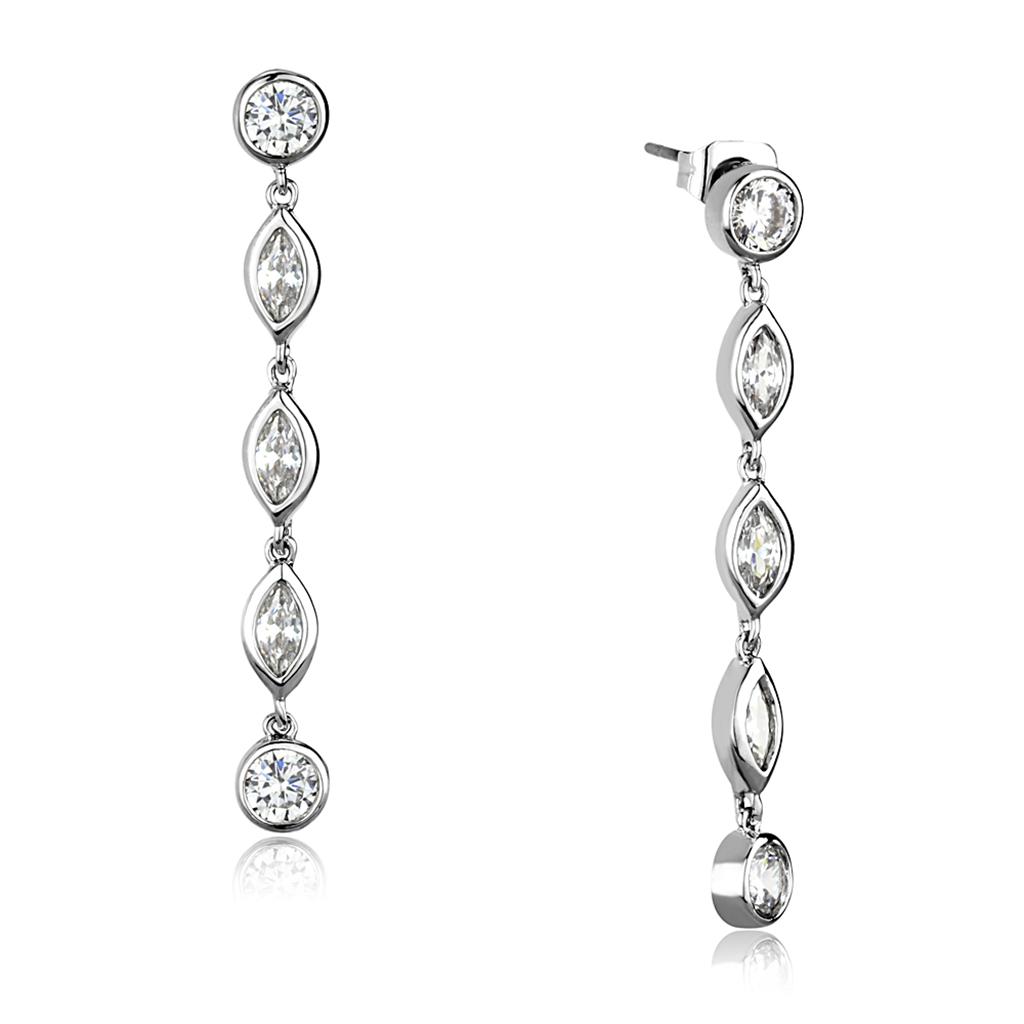 MA3W1049 - Rhodium Brass Earrings with AAA Grade CZ  in Clear