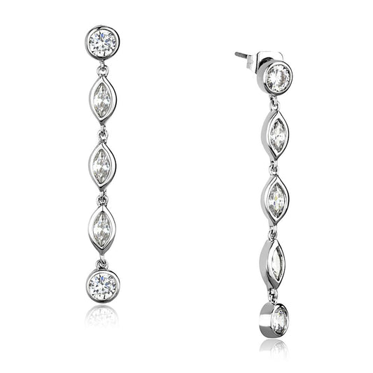 MA3W1049 - Rhodium Brass Earrings with AAA Grade CZ  in Clear