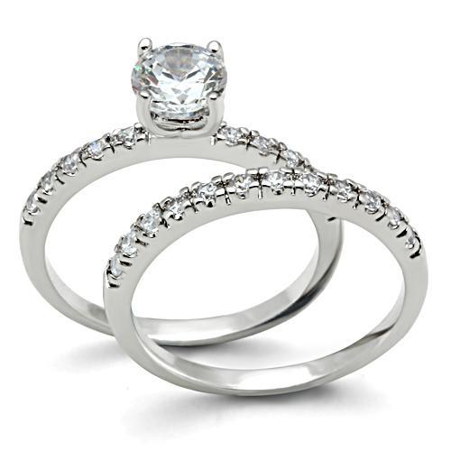 MA3W105 - Rhodium Brass Ring with AAA Grade CZ  in Clear