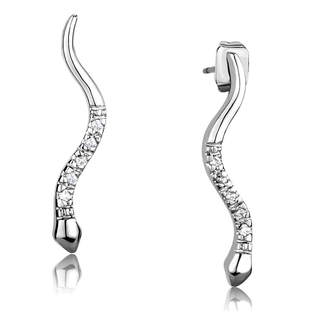 MA3W1051 - Rhodium Brass Earrings with AAA Grade CZ  in Clear