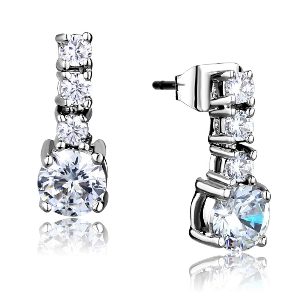 MA3W1052 - Rhodium Brass Earrings with AAA Grade CZ  in Clear