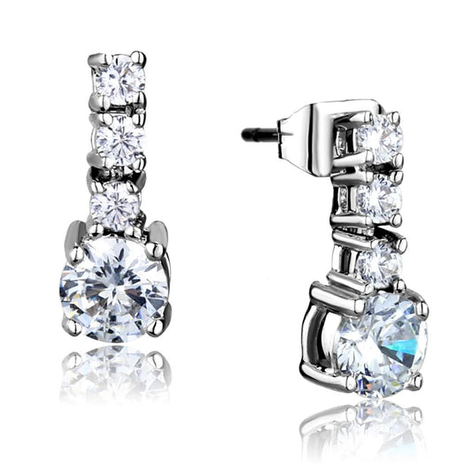 MA3W1052 - Rhodium Brass Earrings with AAA Grade CZ  in Clear