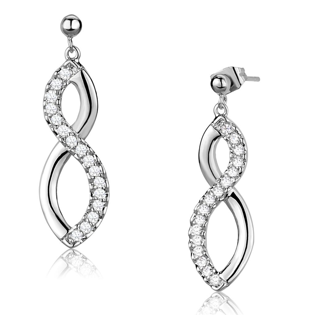 MA3W1055 - Rhodium Brass Earrings with AAA Grade CZ  in Clear