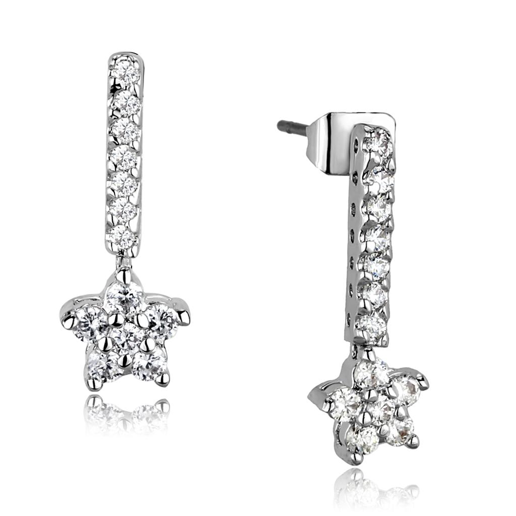 MA3W1056 - Rhodium Brass Earrings with AAA Grade CZ  in Clear