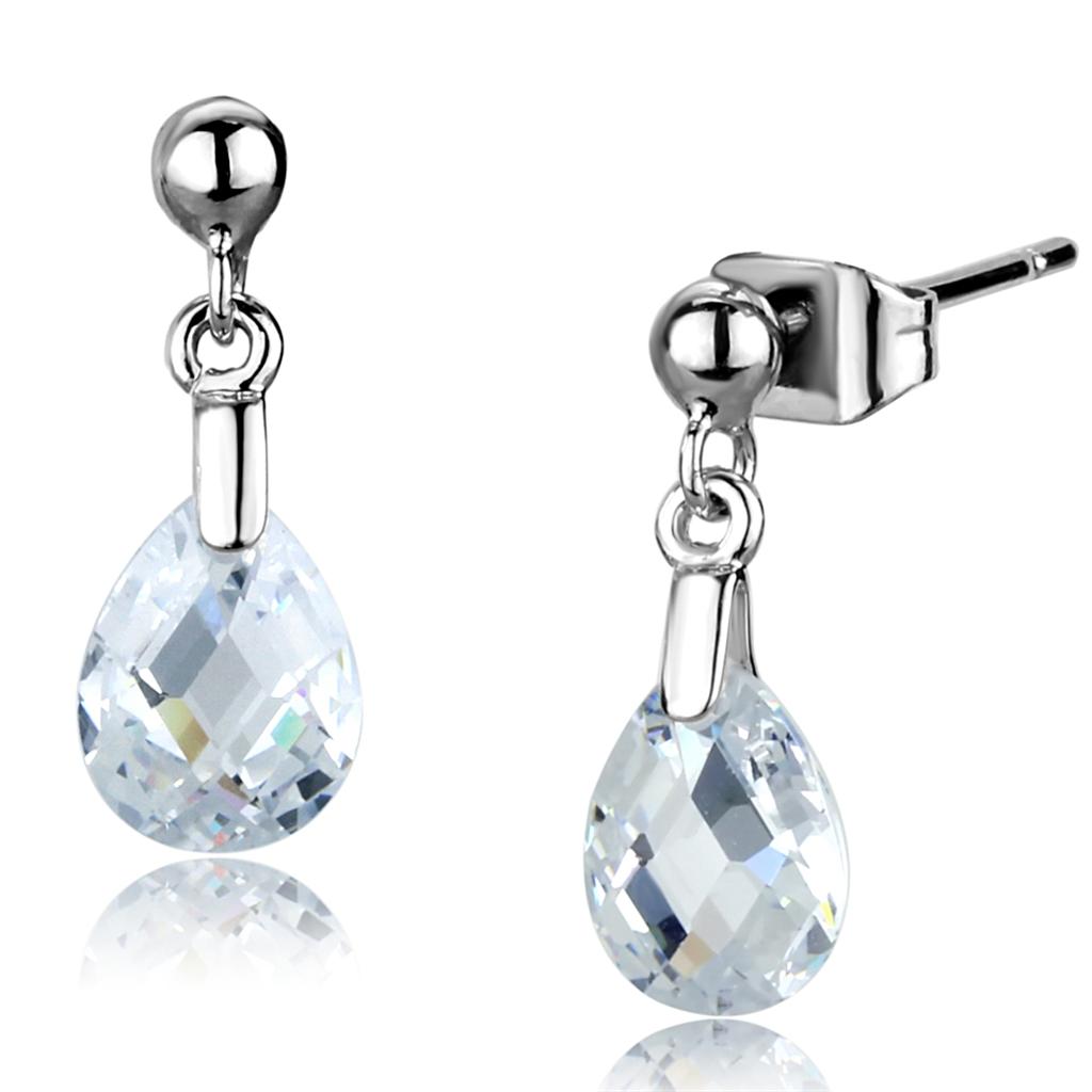 MA3W1057 - Rhodium Brass Earrings with AAA Grade CZ  in Clear