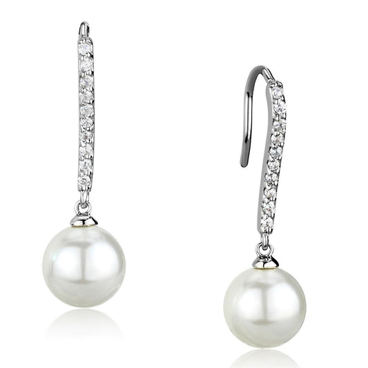 MA3W1059 - Rhodium Brass Earrings with Synthetic Pearl in White