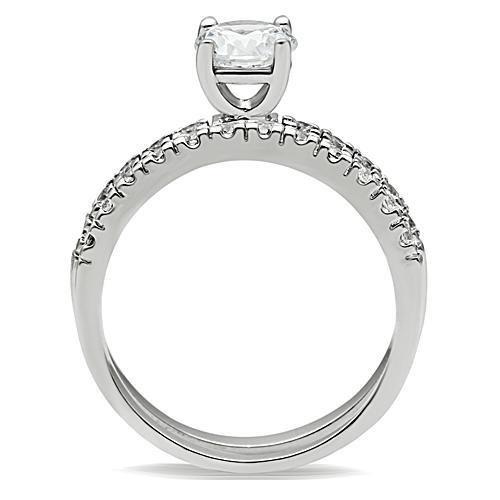 MA3W105 - Rhodium Brass Ring with AAA Grade CZ  in Clear