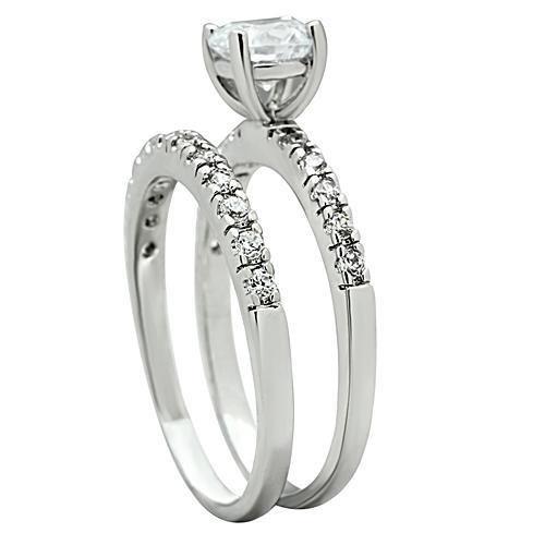 MA3W105 - Rhodium Brass Ring with AAA Grade CZ  in Clear