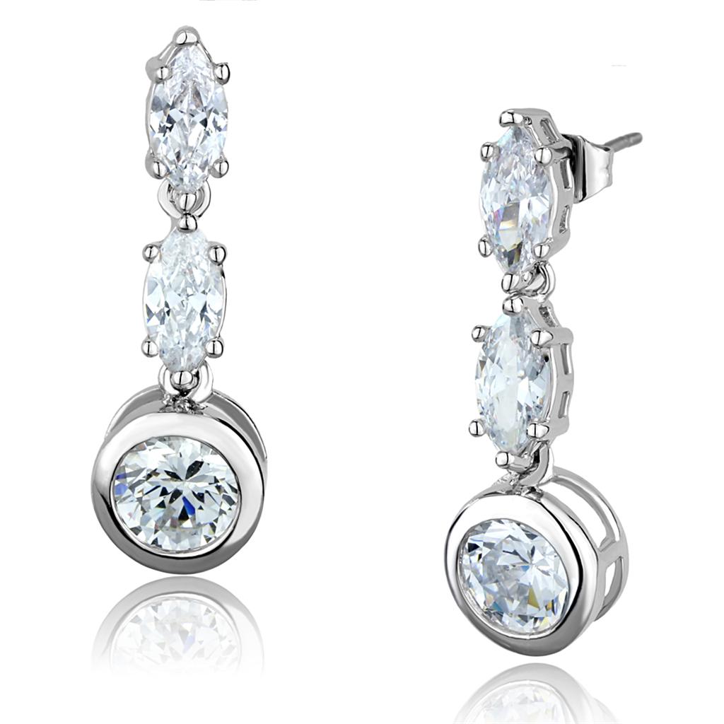 MA3W1060 - Rhodium Brass Earrings with AAA Grade CZ  in Clear