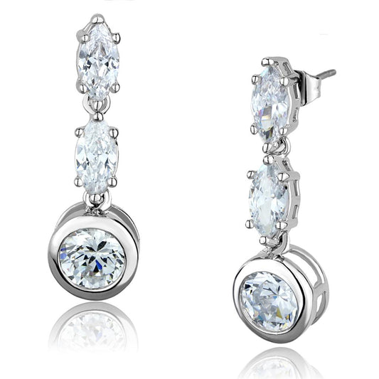MA3W1060 - Rhodium Brass Earrings with AAA Grade CZ  in Clear