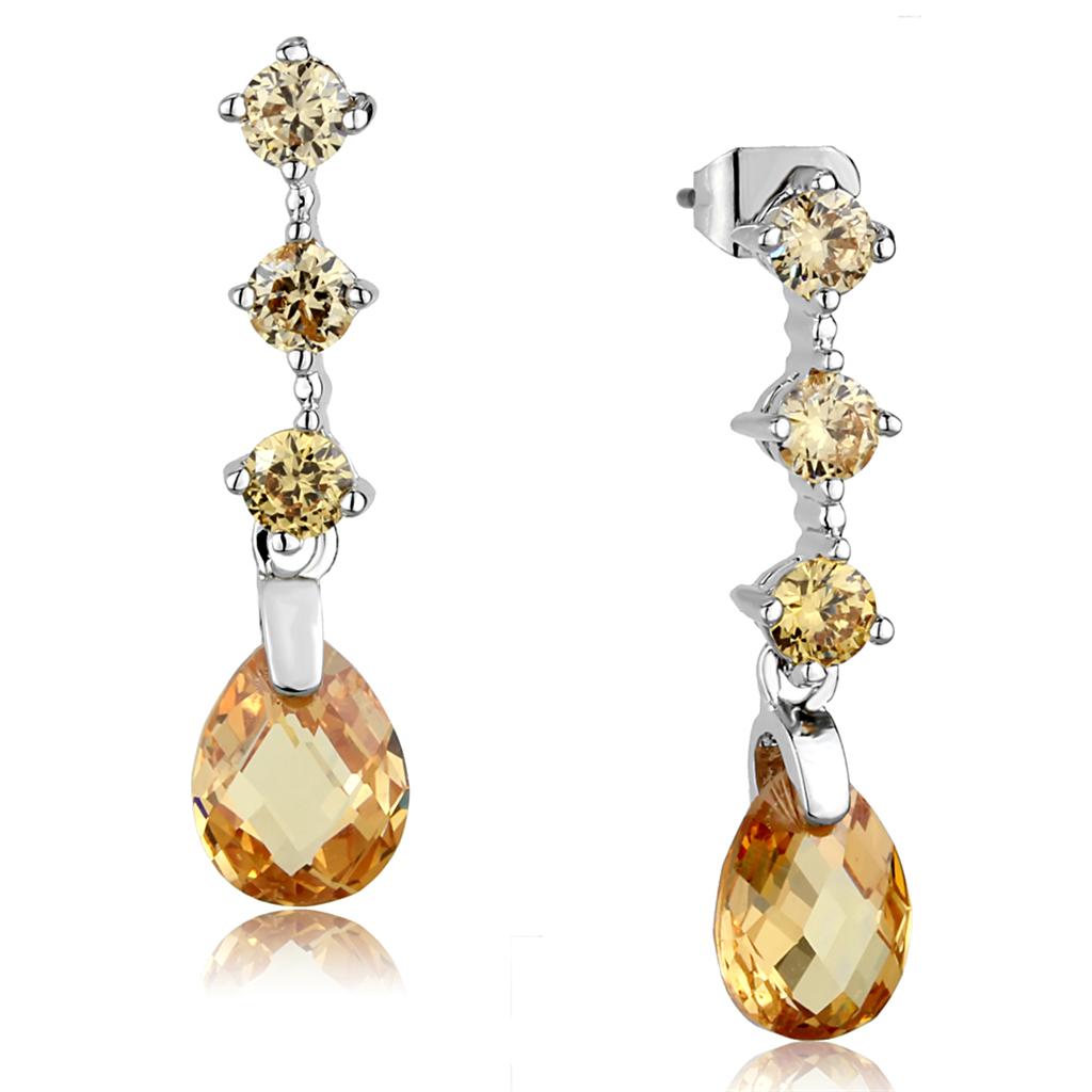 MA3W1063 - Rhodium Brass Earrings with AAA Grade CZ  in Champagne