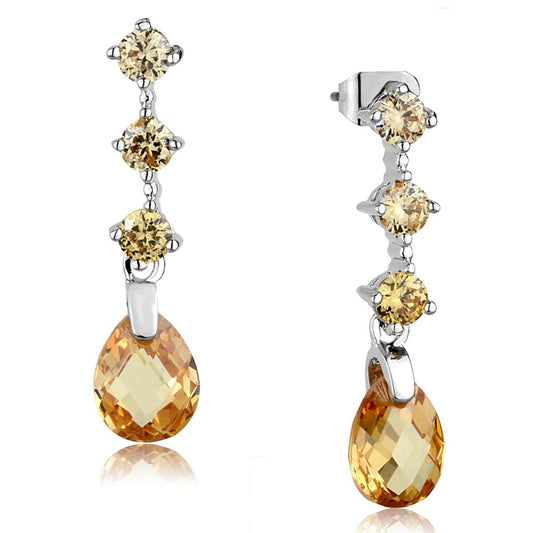 MA3W1063 - Rhodium Brass Earrings with AAA Grade CZ  in Champagne